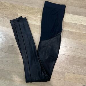 Spanx Mama Faux Leather Leggings Womens S/P Black Stretch Lightweight Maternity